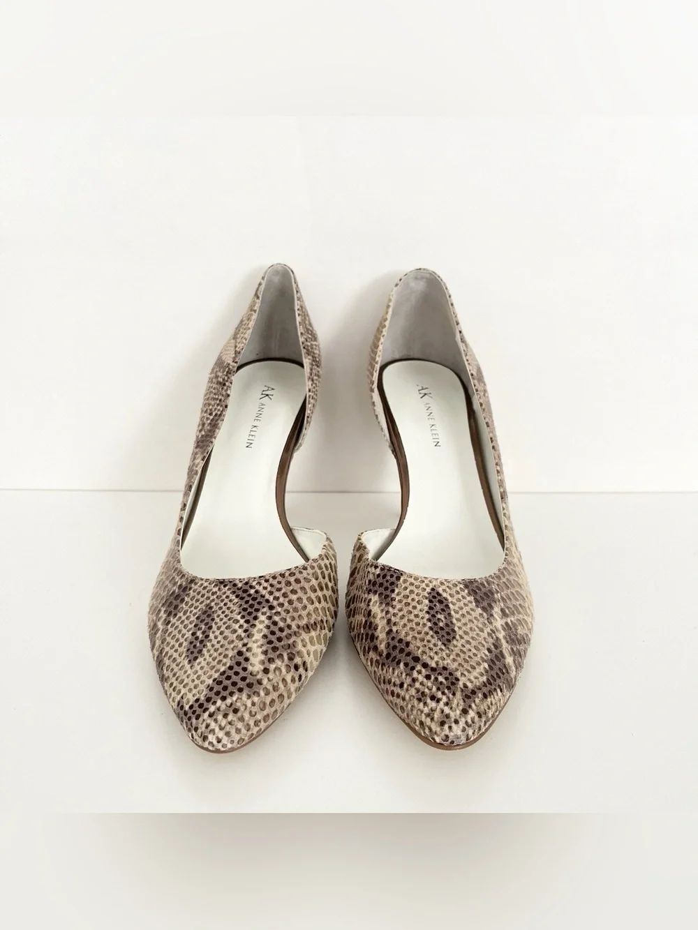 Anne Klein Beige Snake-Print Pointed-Toe Pumps